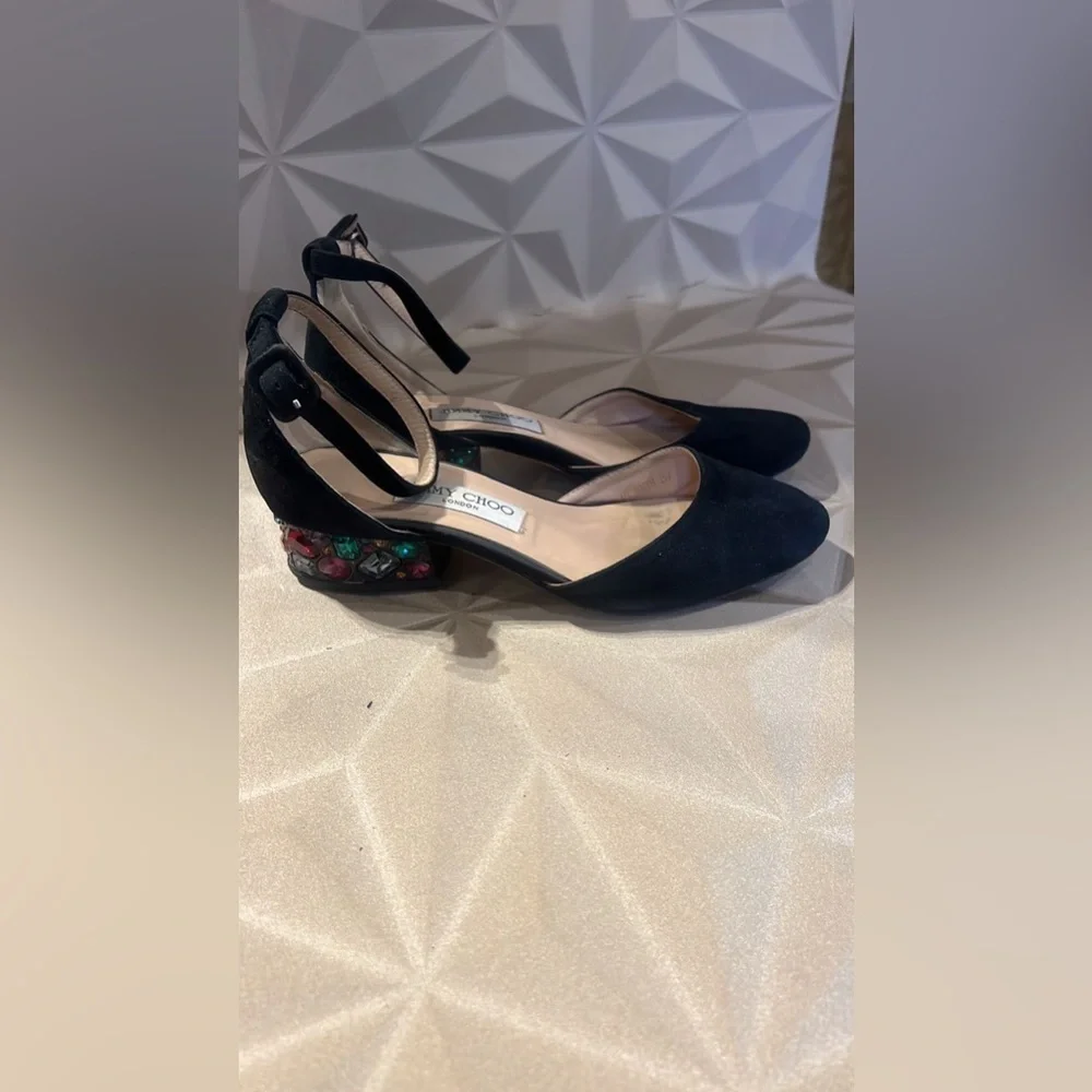 Jimmy Choo Black jeweled short heeled sandals